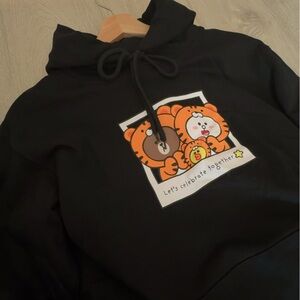 Black Hoodie with Cute Bear Graphic